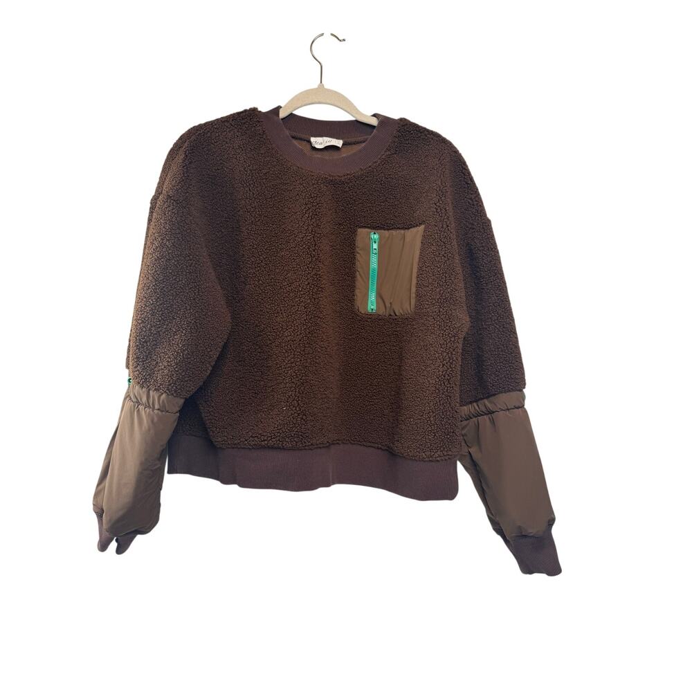 New In Super Soft Sherpa Fleece Crewneck Brown Womens Sweatshirt Size Medium